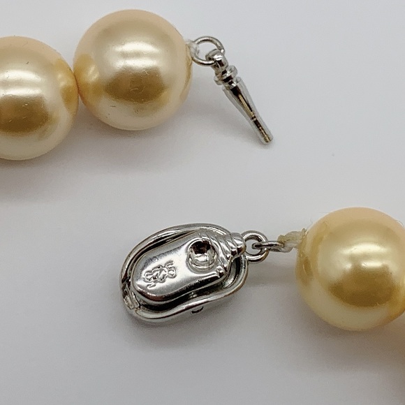 12mm Shell Golden Faux Pearl on Sterling Silver 925 Clasp - Picture 8 of 10
